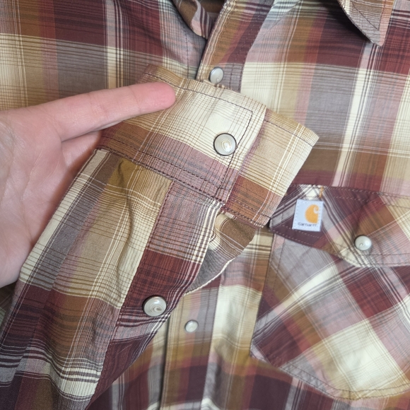 Carhartt Men's Casual Plaid Shirt - Red and Tan - Picture 6 of 7